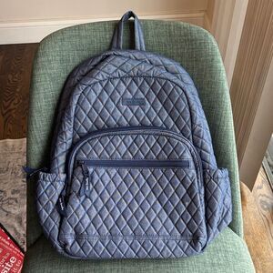 Vera Bradley Essential Quilted Blue Backpack neutral floral travel school NWOT